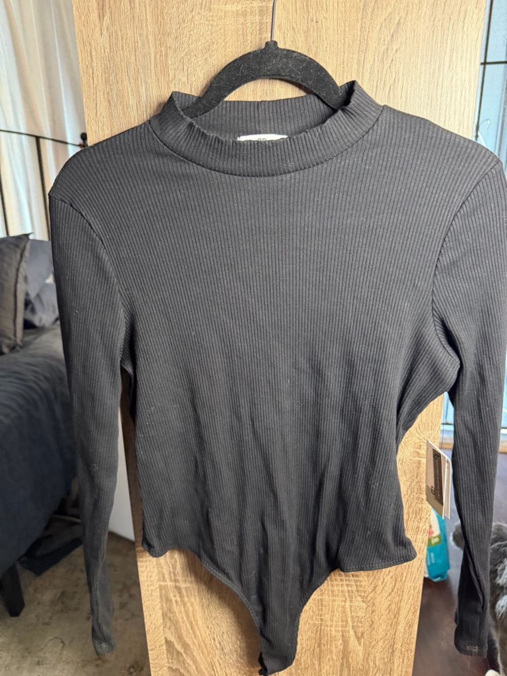 Black Ribbed BP Long-Sleeve Mock Neck Bodysuit